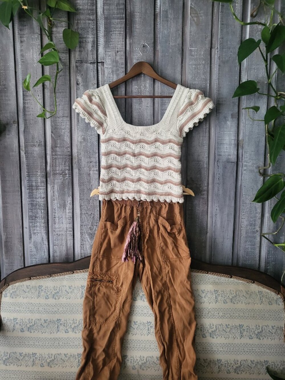 Boho Bundle Jessica Simpson Crochet Crop Top Nicole Miller Cargo Joggers Set